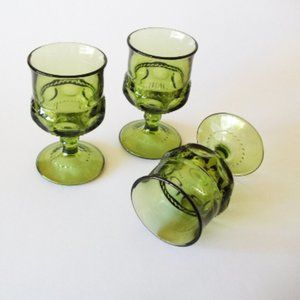 Kings Crown Green Wine Glasses, Vintage Set of 3